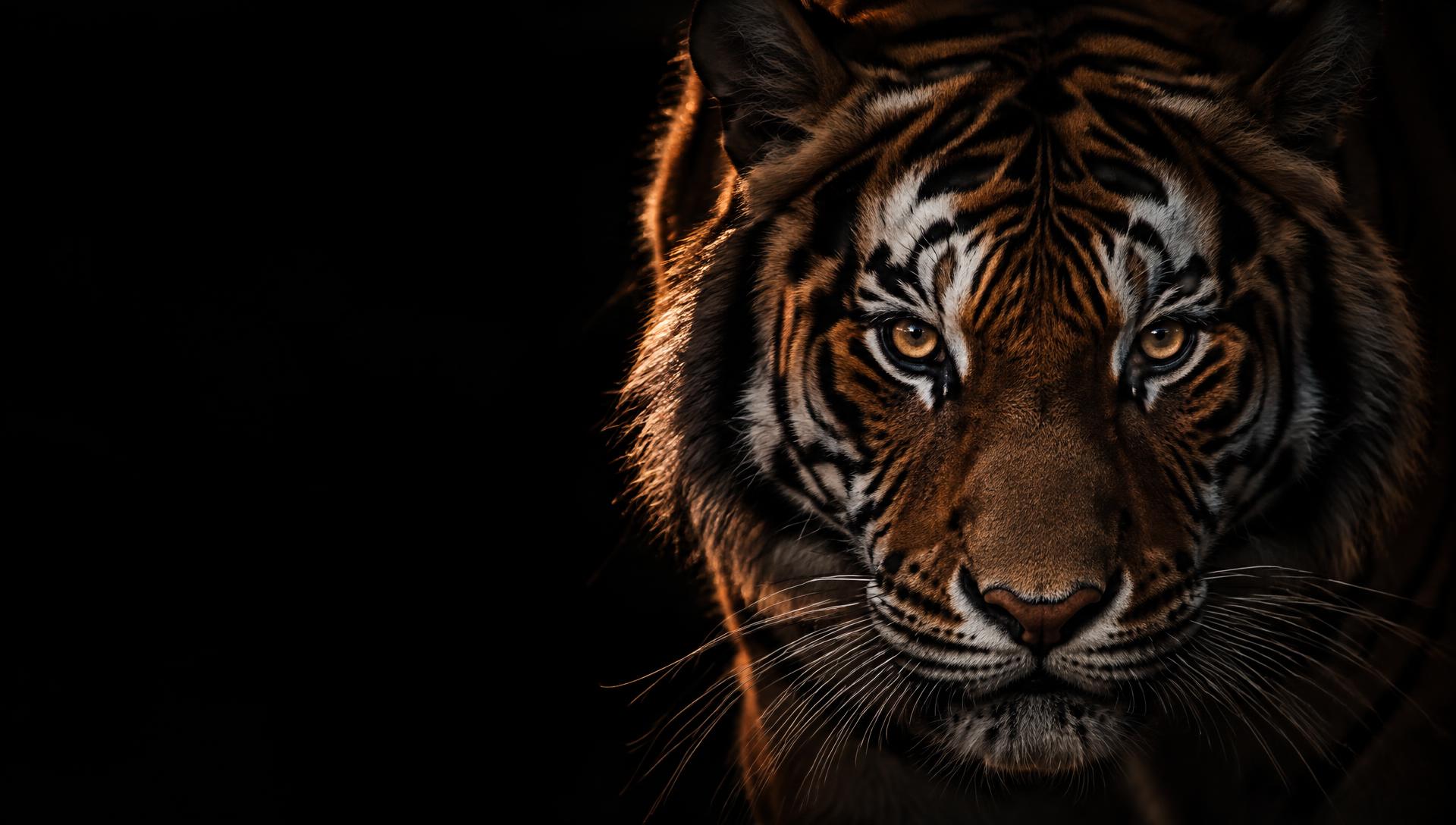 Tigre em close com luz dramática